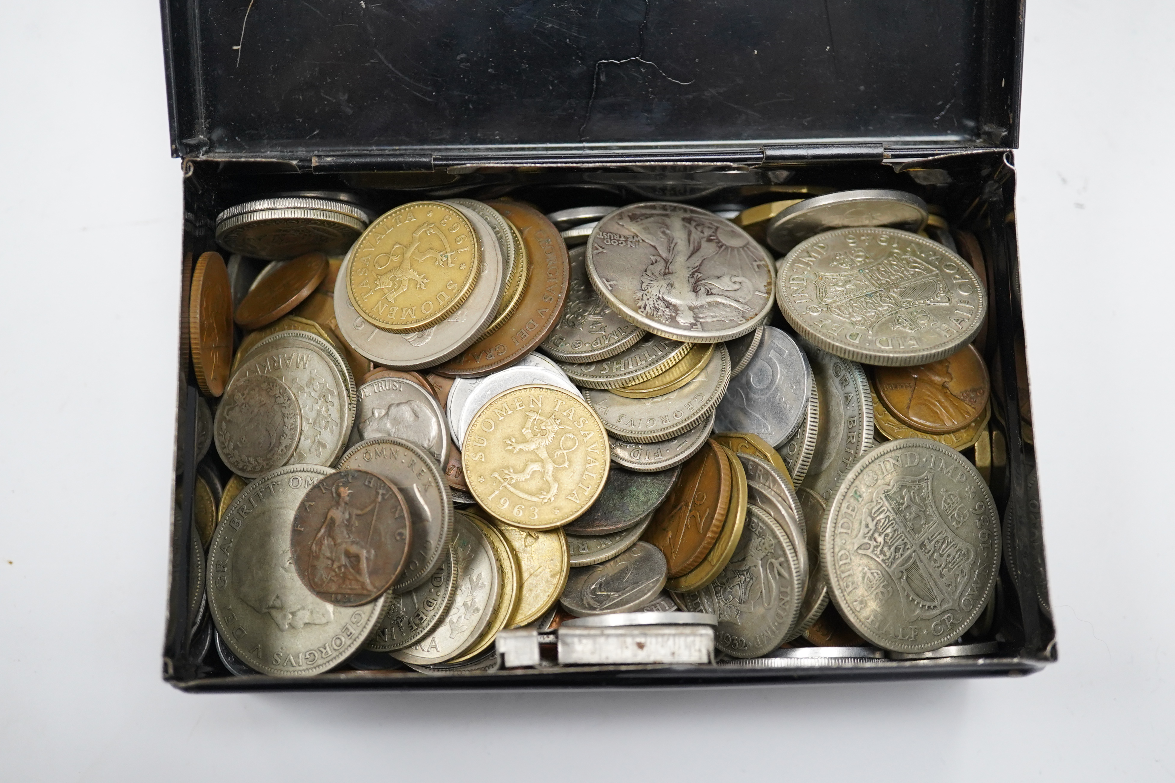 A collection of British and foreign coins, mostly 20th century. Condition - poor to fair